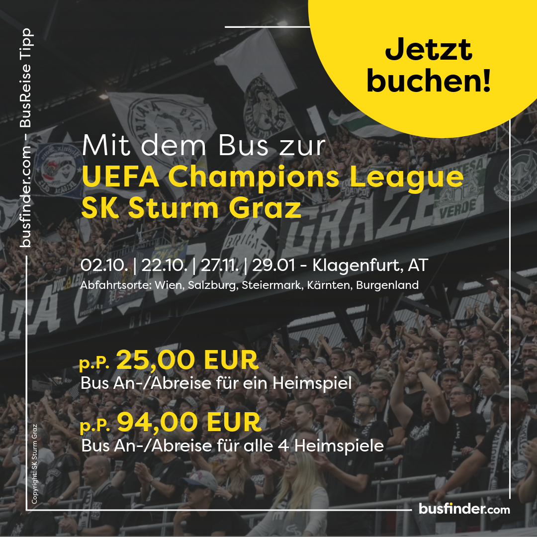 Mit dem Bus zu den UEFA Champions League Spielen von SK Sturm Graz-jetzt buchen -busfinder.com