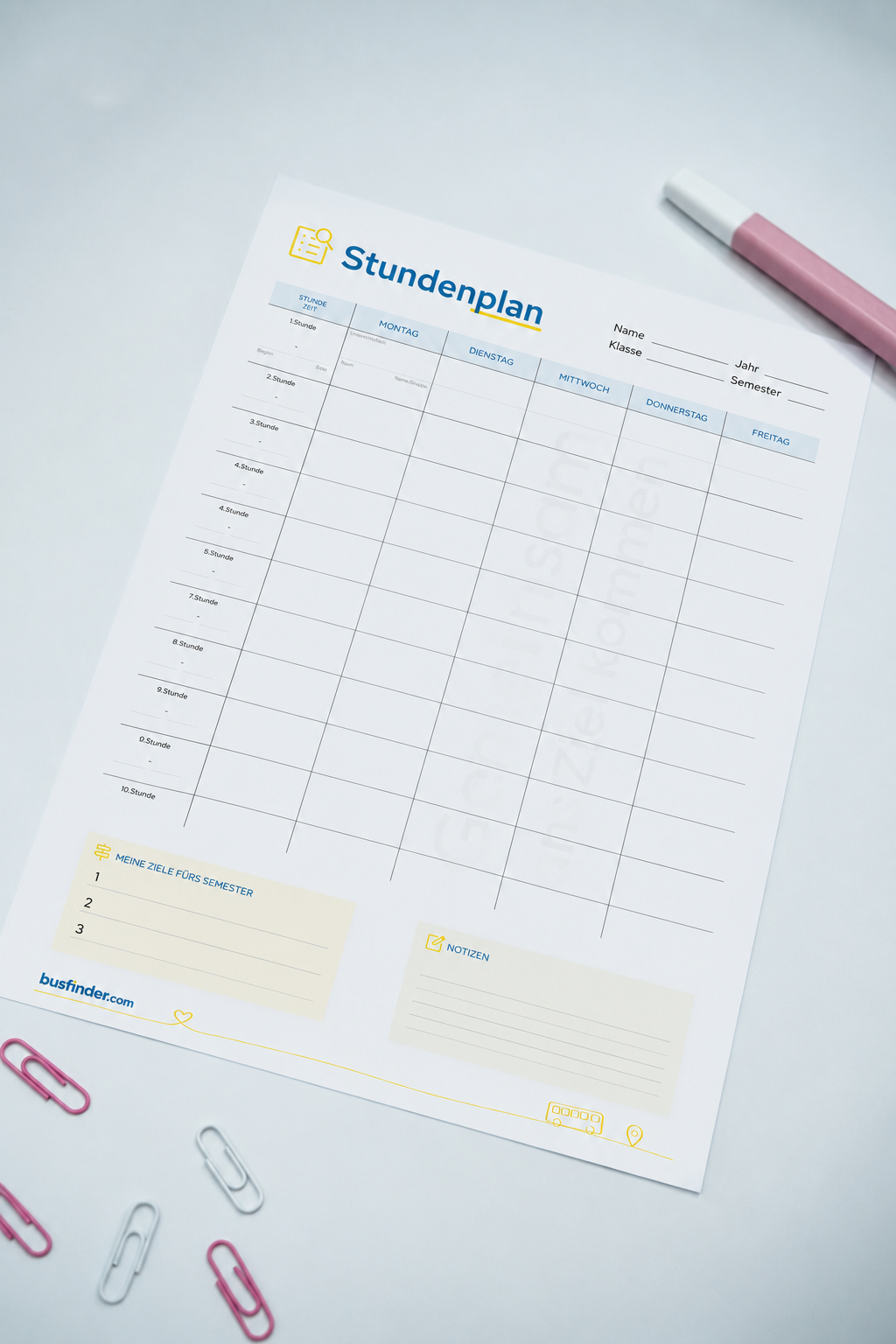 Bild zu Stundenplan A4 Hochformat